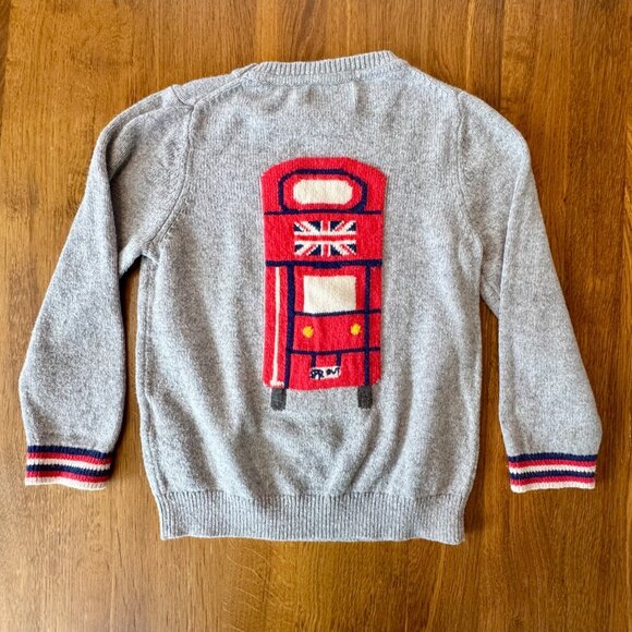 MINI BODEN London Double Decker Bus Sweater Boys 3-4 Gray Red Cotton Unisex - Picture 2 of 8